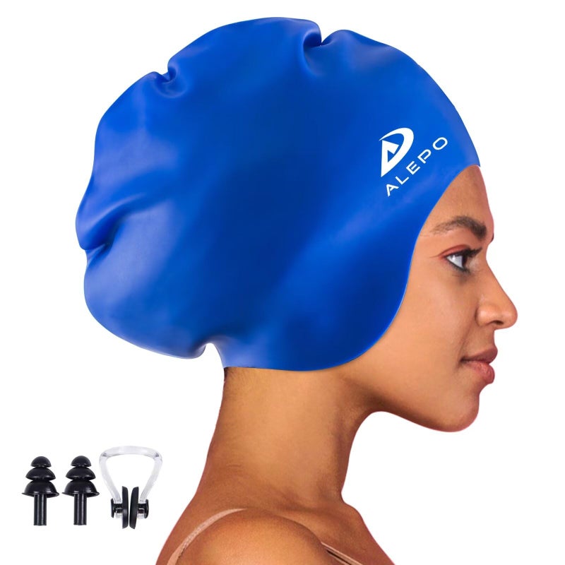 Alepo Extra Large Swim Cap for Women Men, Durable Silicone Swimming Hat with Ear Protection, Unisex Adults Bath Swimming Caps for Long Thick Curly Hair & Dreadlocks Braids Weaves Afro Hair - Image 1